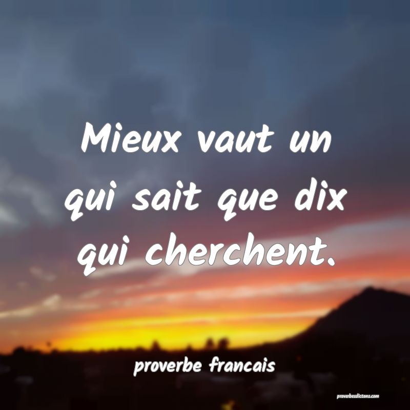  Mieux vaut un qui sait que dix qui cherchent.