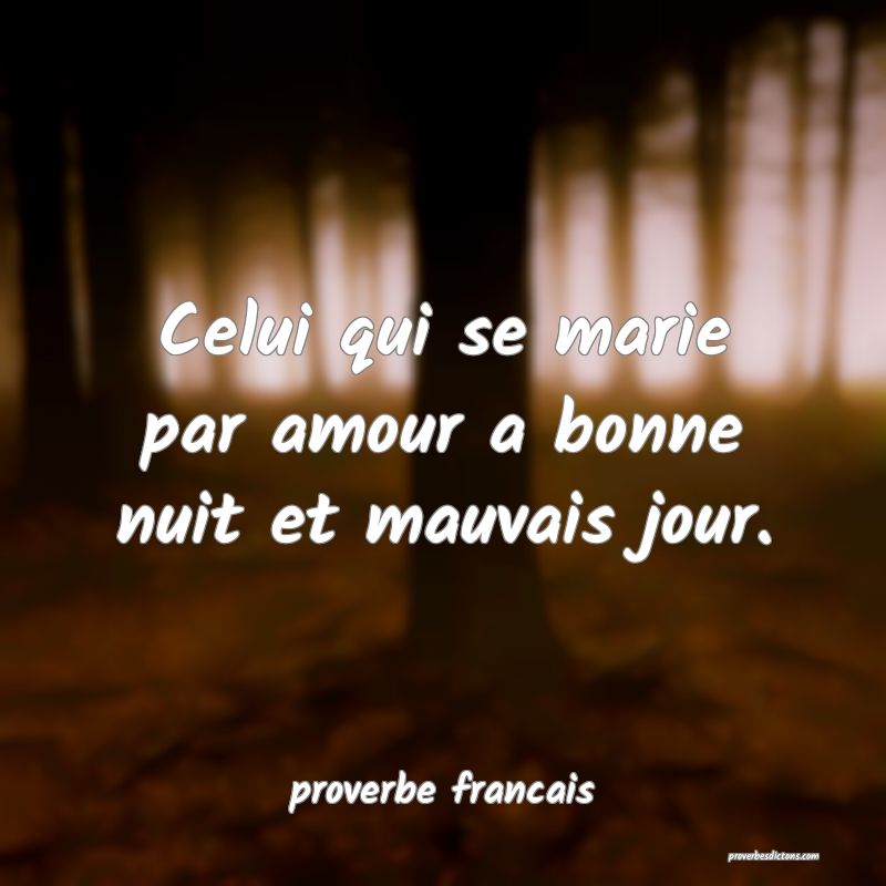  Celui qui se marie par amour a bonne nuit et mauvais jour.