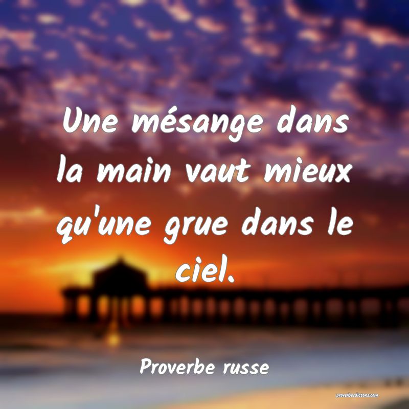  Une mésange dans la main vaut mieux qu'une grue dans le ciel.