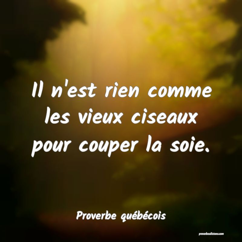  Il n'est rien comme les vieux ciseaux pour couper la soie.