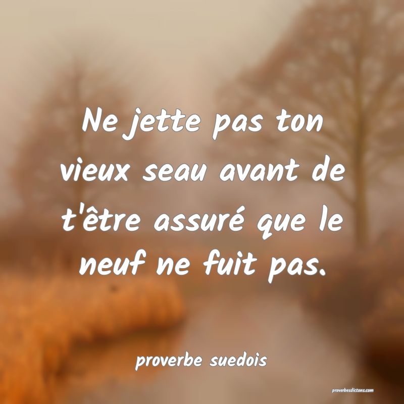  Ne jette pas ton vieux seau avant de t'être assuré que le neuf ne fuit pas.