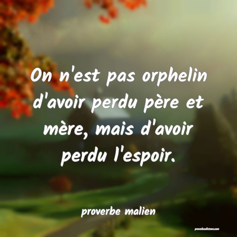  On n'est pas orphelin d'avoir perdu père et mère, mais d'avoir perdu l'espoir.