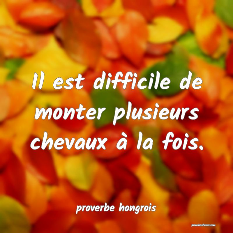  Il est difficile de monter plusieurs chevaux à la fois.