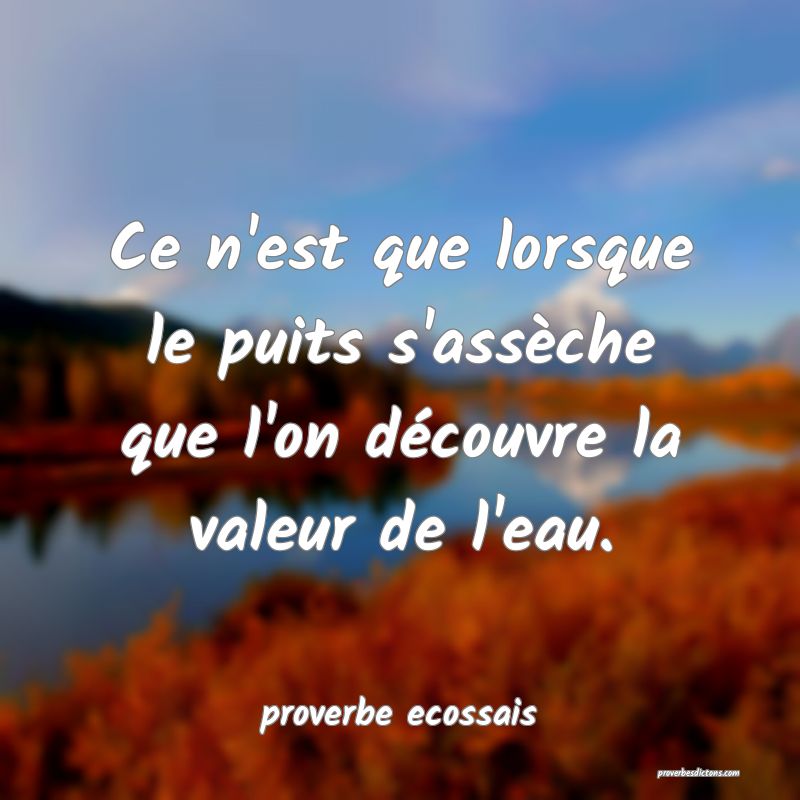  Ce n'est que lorsque le puits s'assèche que l'on découvre la valeur de l'eau.