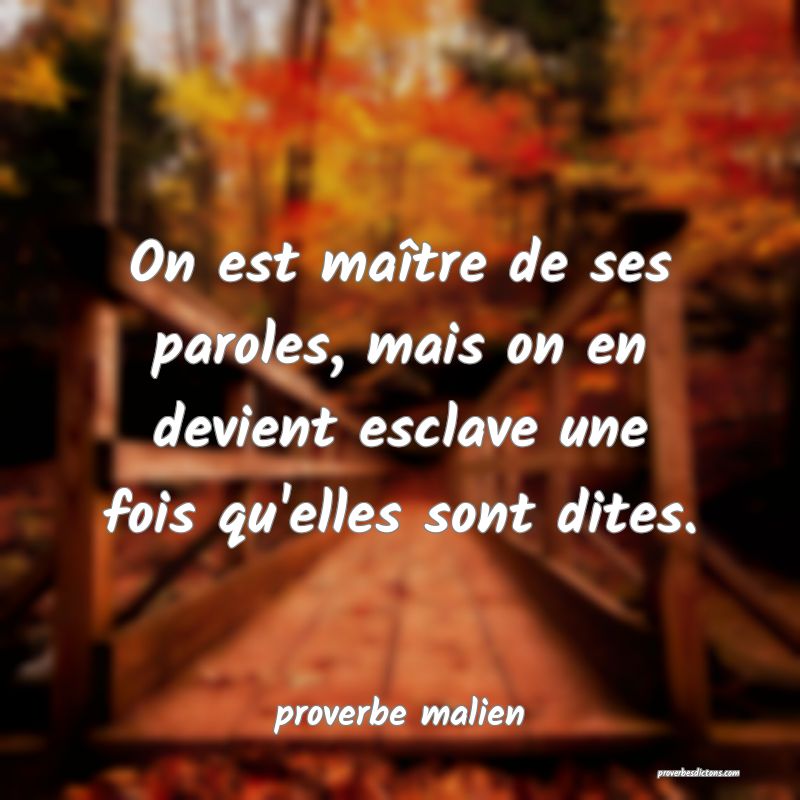  On est maître de ses paroles, mais on en devient esclave une fois qu'elles sont dites.