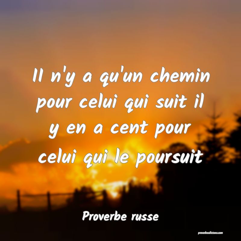  II n'y a qu'un chemin pour celui qui suit il y en a cent pour celui qui le poursuit
