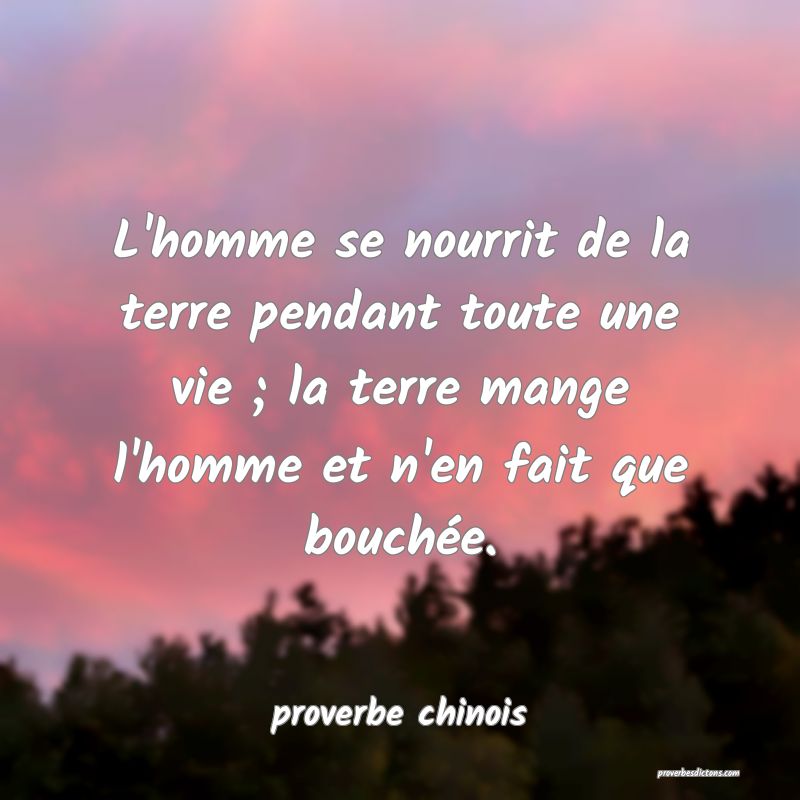 L'homme se nourrit de la terre pendant toute une vie ; la terre mange l'homme et n'en fait que bouchée.