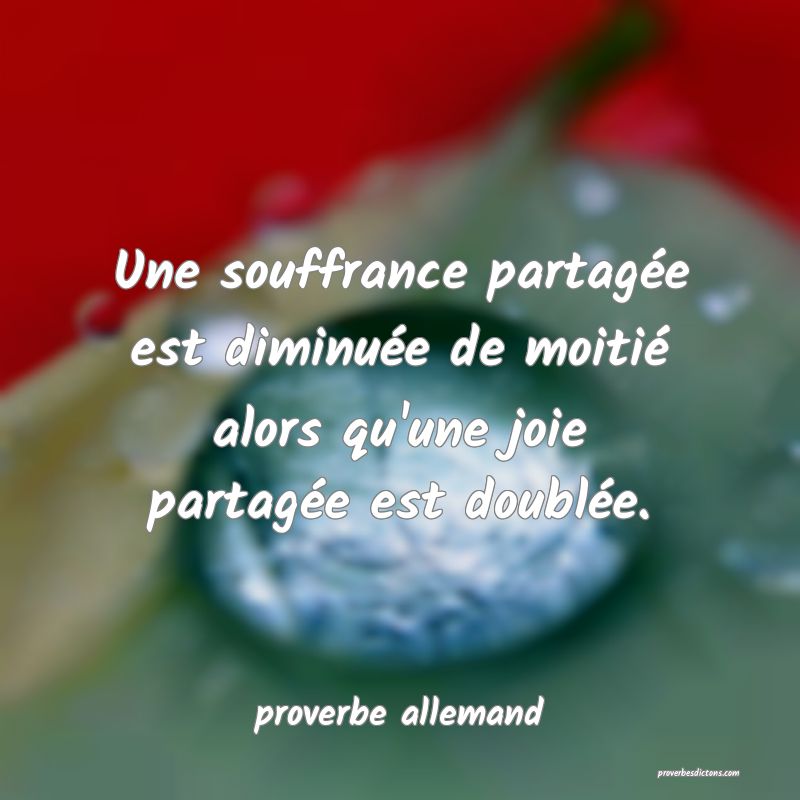  Une souffrance partagée est diminuée de moitié alors qu'une joie partagée est doublée.