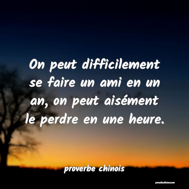  On peut difficilement se faire un ami en un an, on peut aisément le perdre en une heure.
