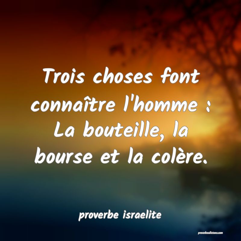 Trois choses font connaître l'homme : La bouteille, la bourse et la colère.