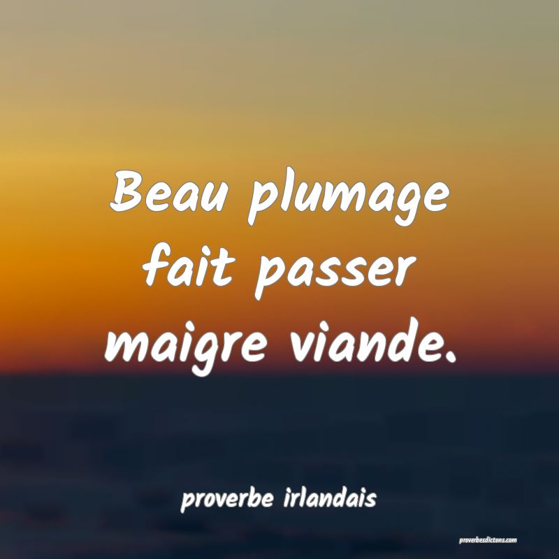  Beau plumage fait passer maigre viande.