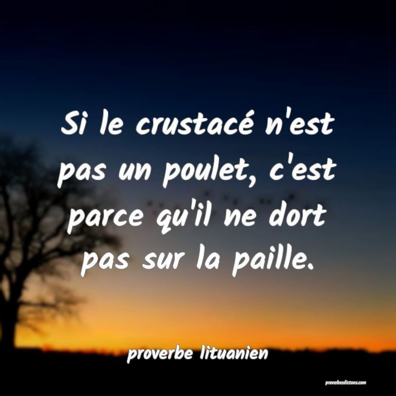  Si le crustacé n'est pas un poulet, c'est parce qu'il ne dort pas sur la paille.