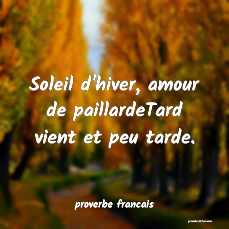  Soleil d'hiver, amour de paillardeTard vient et peu tarde.
