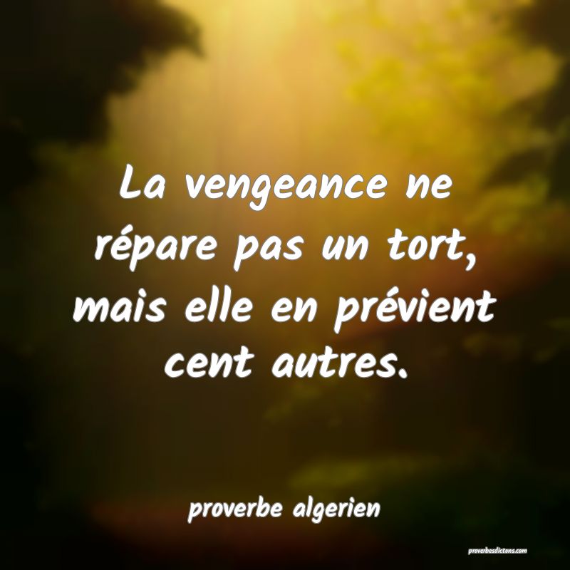  La vengeance ne répare pas un tort, mais elle en prévient cent autres.