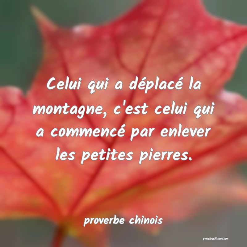  Celui qui a déplacé la montagne, c'est celui qui a commencé par enlever les petites pierres.