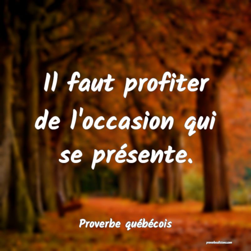  Il faut profiter de l'occasion qui se présente.