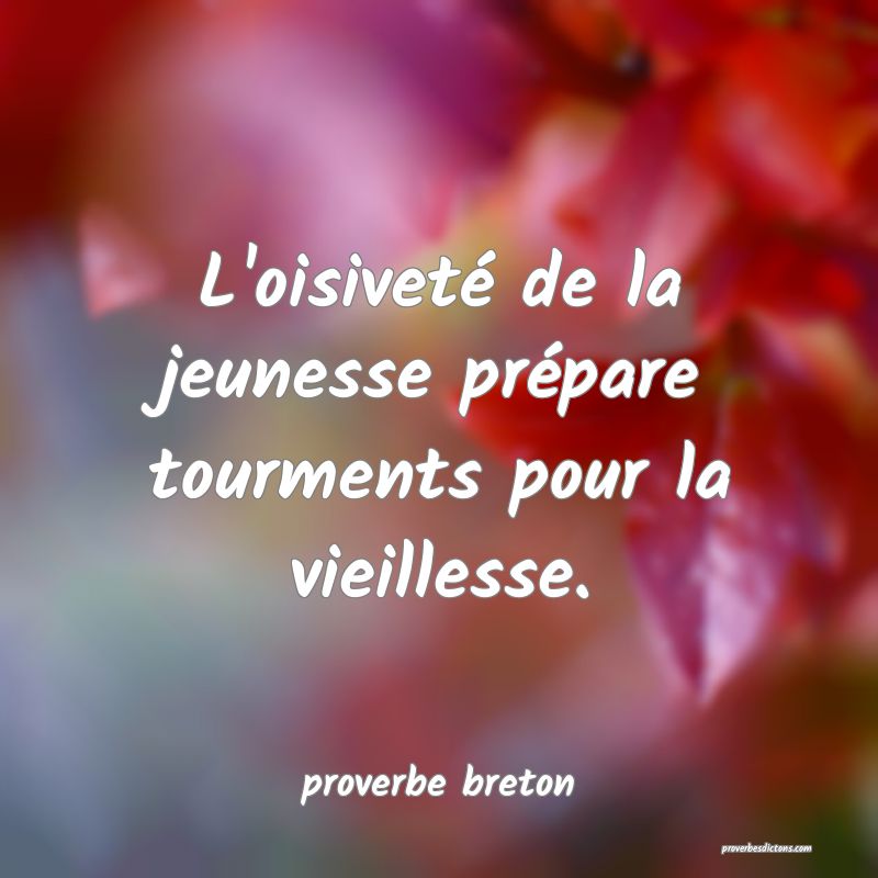  L'oisiveté de la jeunesse prépare tourments pour la vieillesse.