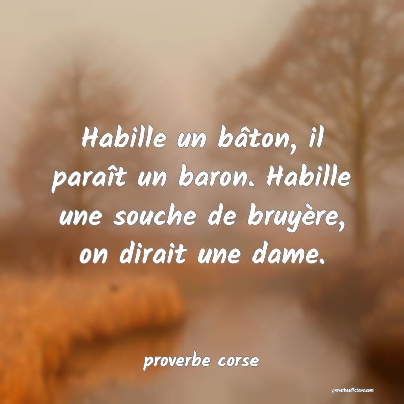  Habille un bâton, il paraît un baron. Habille une souche de bruyère, on dirait une dame.