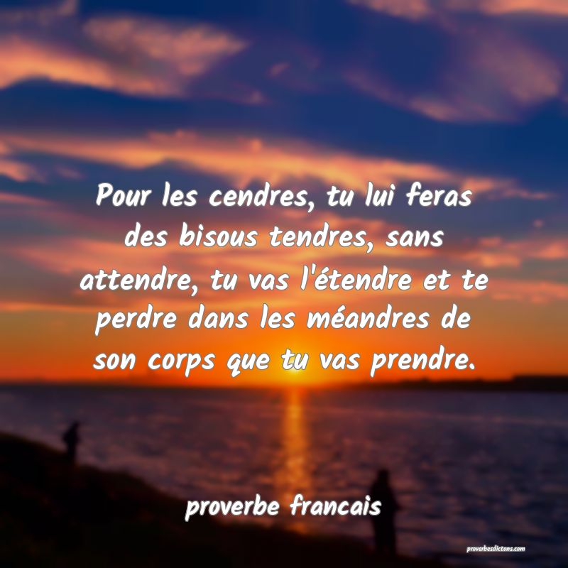 Pour les cendres, tu lui feras des bisous tendres, sans attendre, tu vas l'étendre et te perdre dans les méandres de son corps que tu vas prendre.