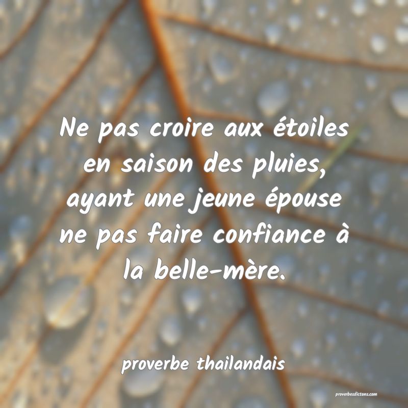  Ne pas croire aux étoiles en saison des pluies, ayant une jeune épouse ne pas faire confiance à la belle-mère.
