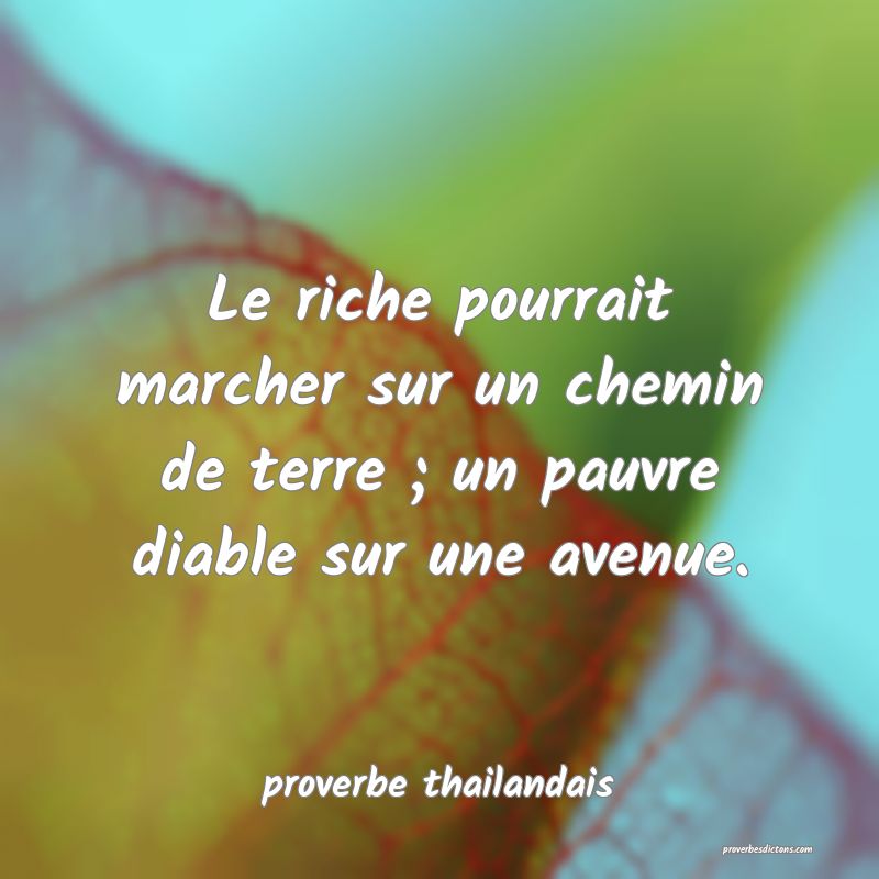  Le riche pourrait marcher sur un chemin de terre ; un pauvre diable sur une avenue.