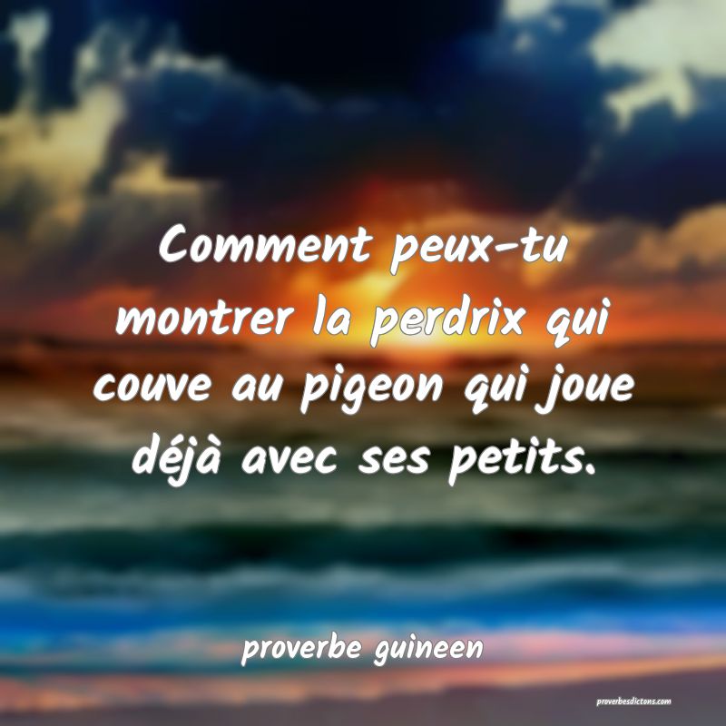  Comment peux-tu montrer la perdrix qui couve au pigeon qui joue déjà avec ses petits.