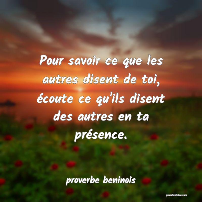  Pour savoir ce que les autres disent de toi, écoute ce qu'ils disent des autres en ta présence.