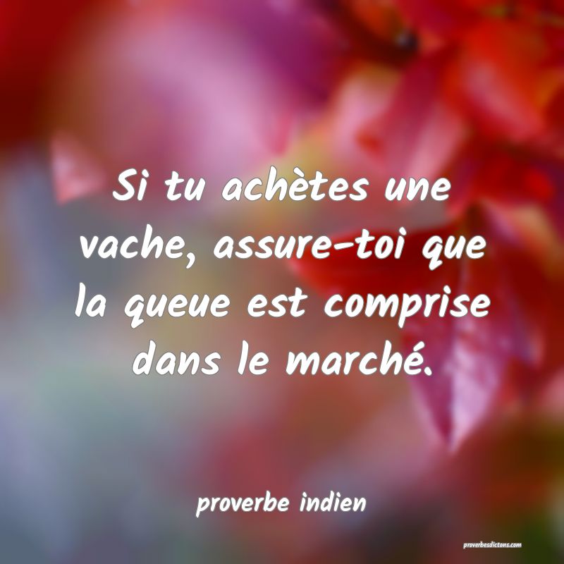  Si tu achètes une vache, assure-toi que la queue est comprise dans le marché.