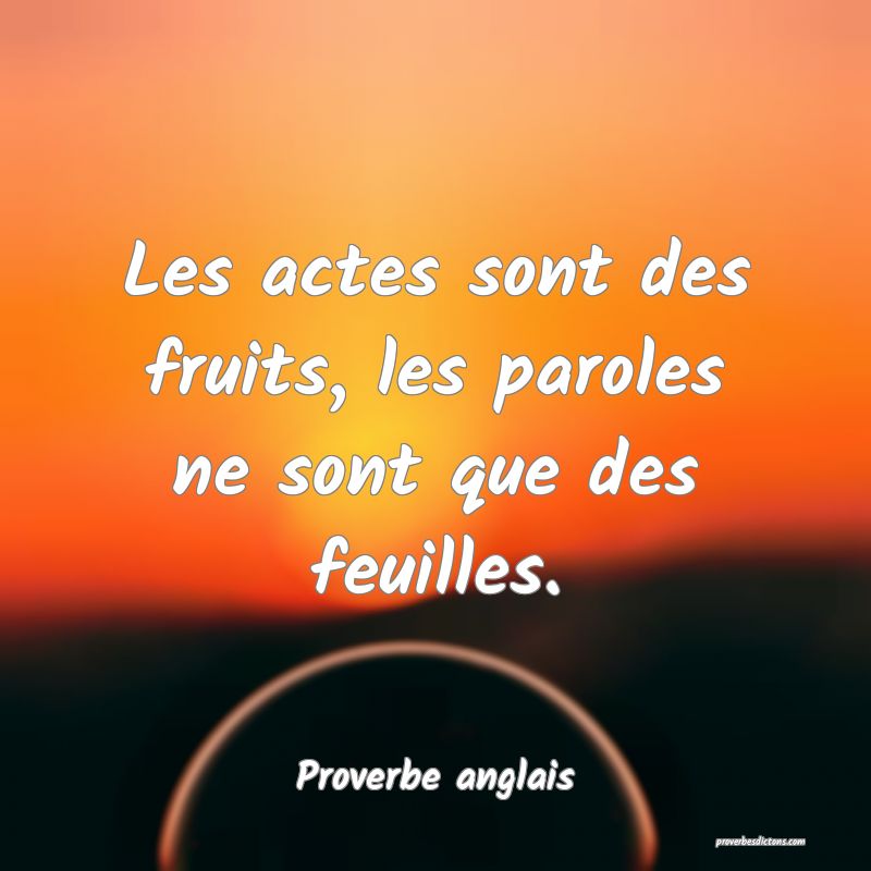  Les actes sont des fruits, les paroles ne sont que des feuilles.