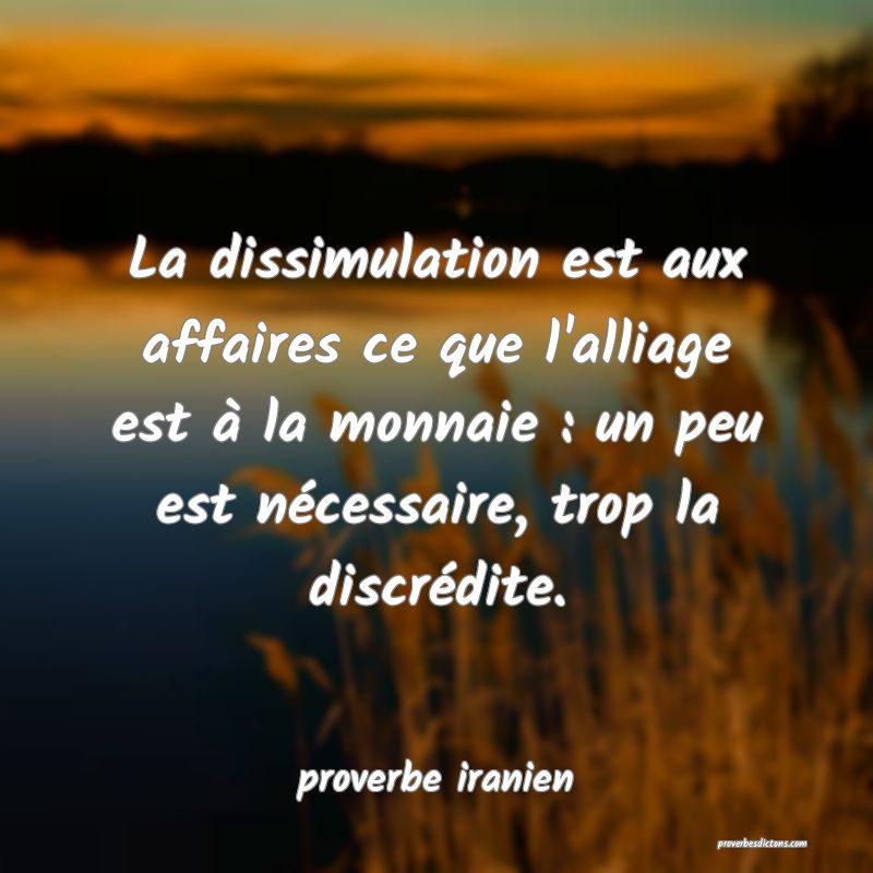  La dissimulation est aux affaires ce que l'alliage est à la monnaie : un peu est nécessaire, trop la discrédite.