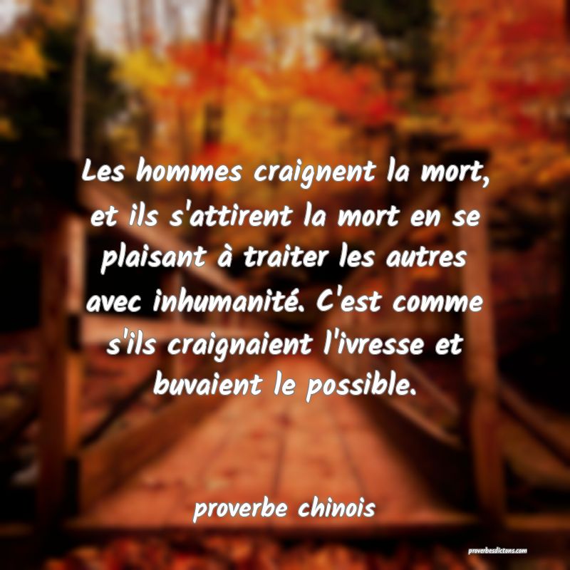 Les hommes craignent la mort, et ils s'attirent la mort en se plaisant à traiter les autres avec inhumanité. C'est comme s'ils craignaient l'ivresse et buvaient le possible.