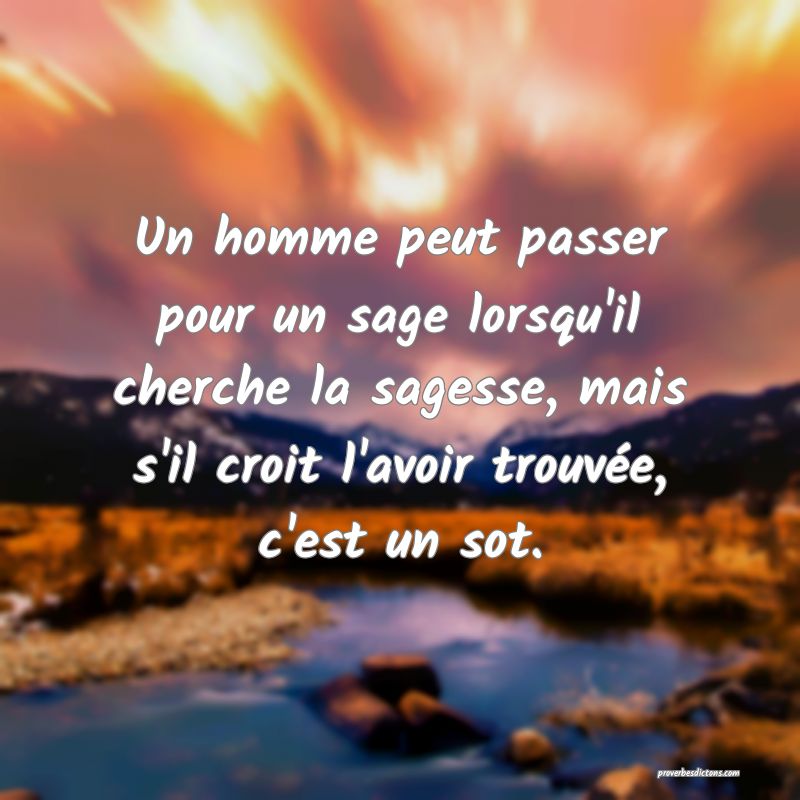 Un homme peut passer pour un sage lorsqu'il cherche la sagesse, mais s'il croit l'avoir trouvée, c'est un sot.