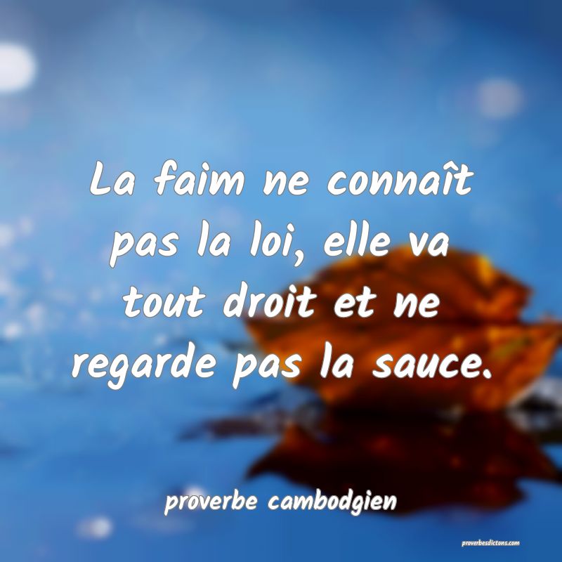  La faim ne connaît pas la loi, elle va tout droit et ne regarde pas la sauce.