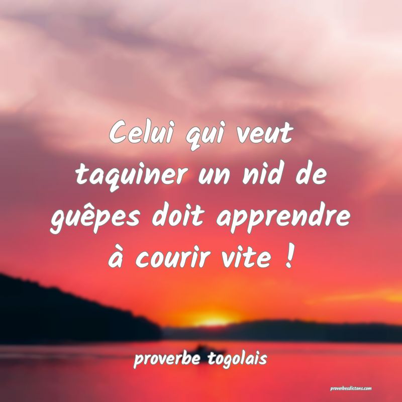  Celui qui veut taquiner un nid de guêpes doit apprendre à courir vite !