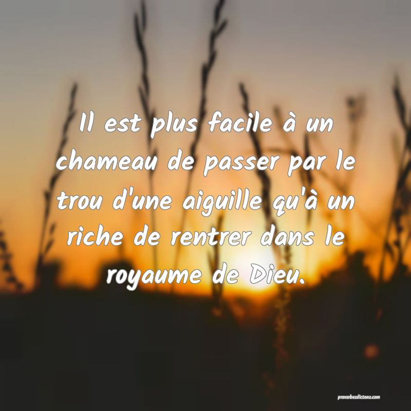 Il est plus facile à un chameau de passer par le trou d'une aiguille qu'à un riche de rentrer dans le royaume de Dieu.