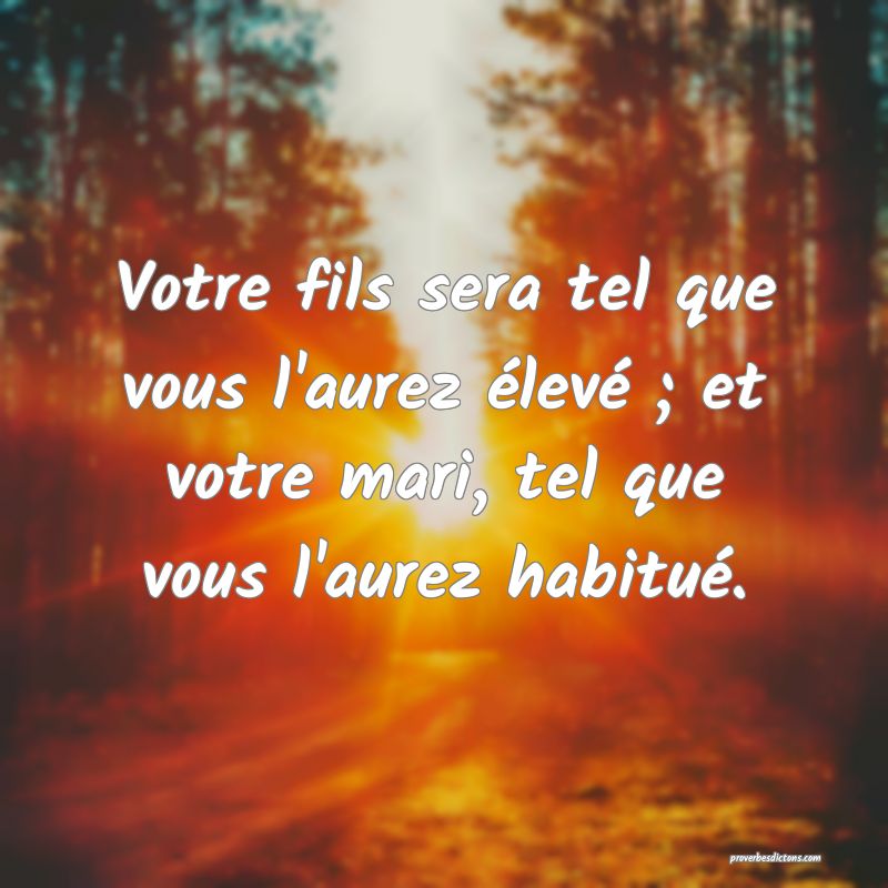 Votre fils sera tel que vous l'aurez élevé ; et votre mari, tel que vous l'aurez habitué.