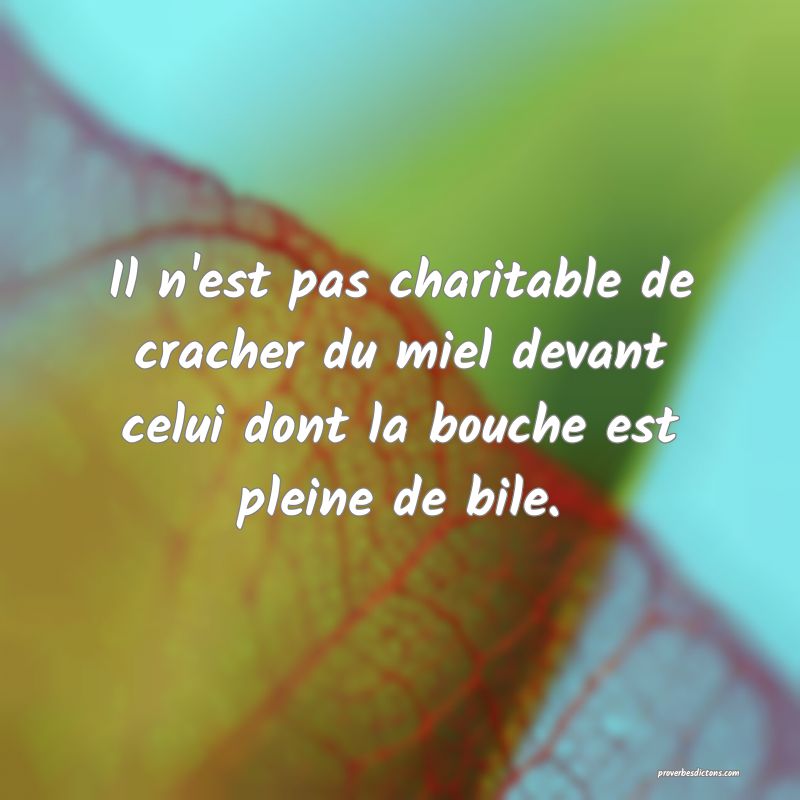 Il n'est pas charitable de cracher du miel devant celui dont la bouche est pleine de bile.