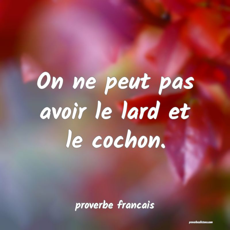 On ne peut pas avoir le lard et le cochon.