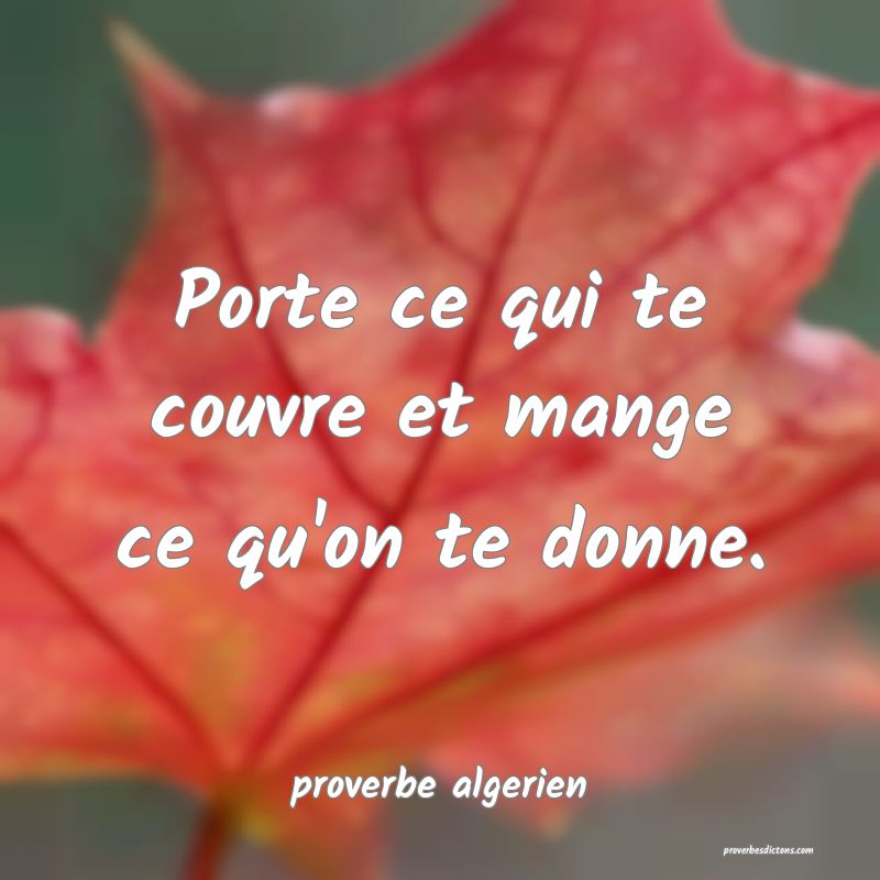  Porte ce qui te couvre et mange ce qu'on te donne.