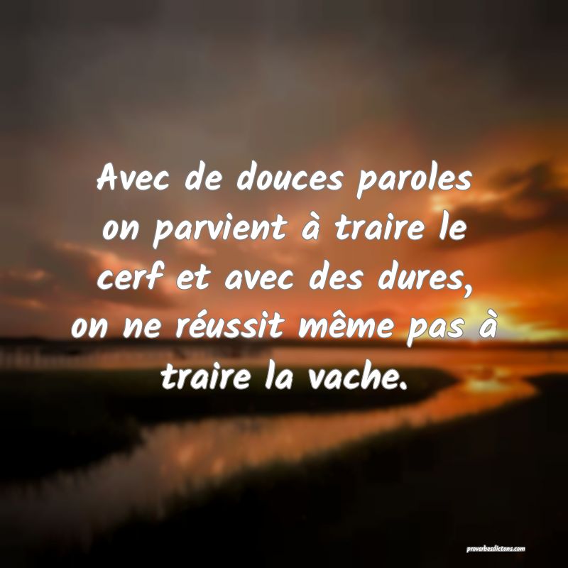 Avec de douces paroles on parvient à traire le cerf et avec des dures, on ne réussit même pas à traire la vache.