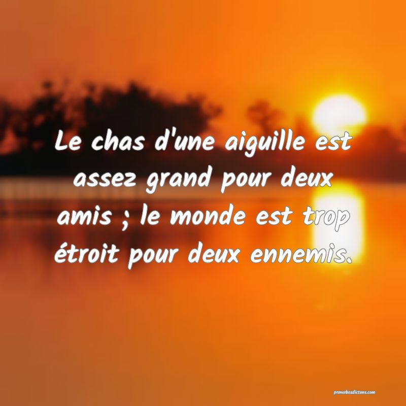 Le chas d'une aiguille est assez grand pour deux amis ; le monde est trop étroit pour deux ennemis.