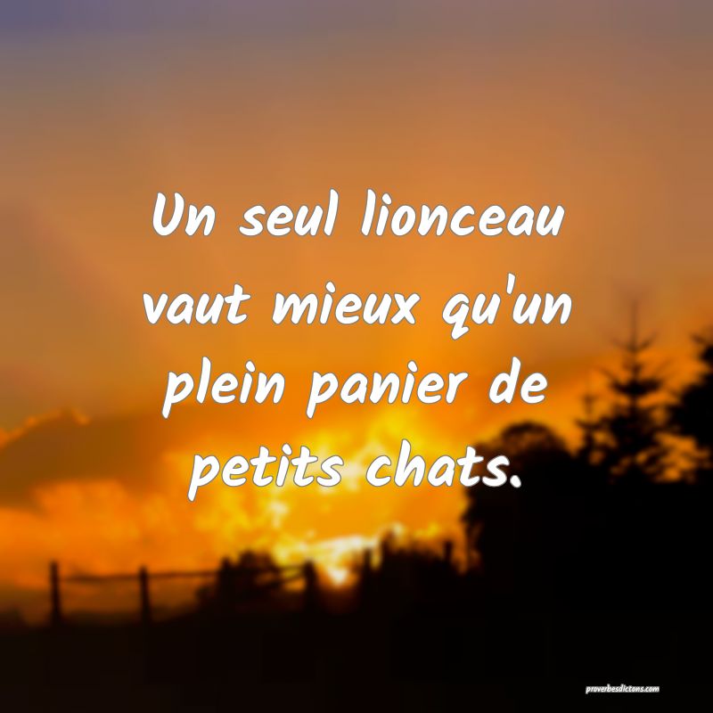 Un seul lionceau vaut mieux qu'un plein panier de petits chats.