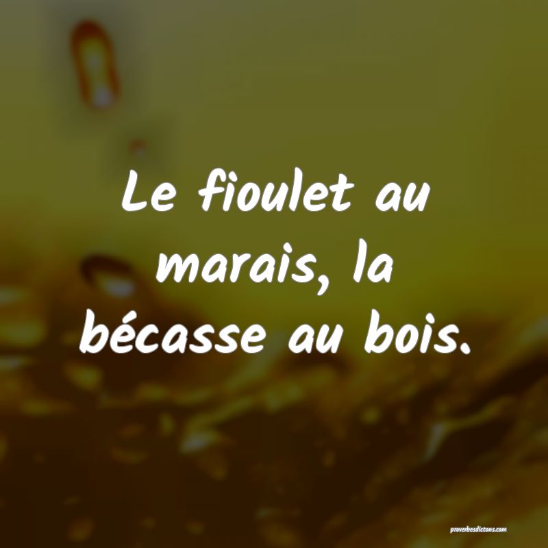 Le fioulet au marais, la bécasse au bois.