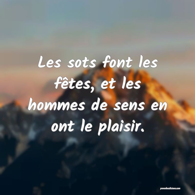 Les sots font les fêtes, et les hommes de sens en ont le plaisir.