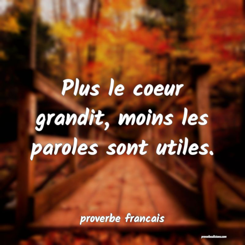 Plus le coeur grandit, moins les paroles sont utiles.