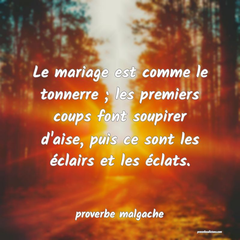 Le mariage est comme le tonnerre ; les premiers coups font soupirer d'aise, puis ce sont les éclairs et les éclats.