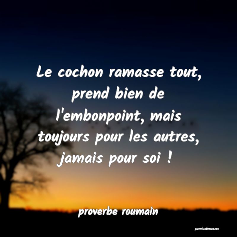 Le cochon ramasse tout, prend bien de l'embonpoint, mais toujours pour les autres, jamais pour soi !