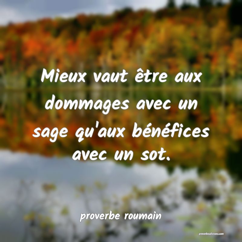 Mieux vaut être aux dommages avec un sage qu'aux bénéfices avec un sot.