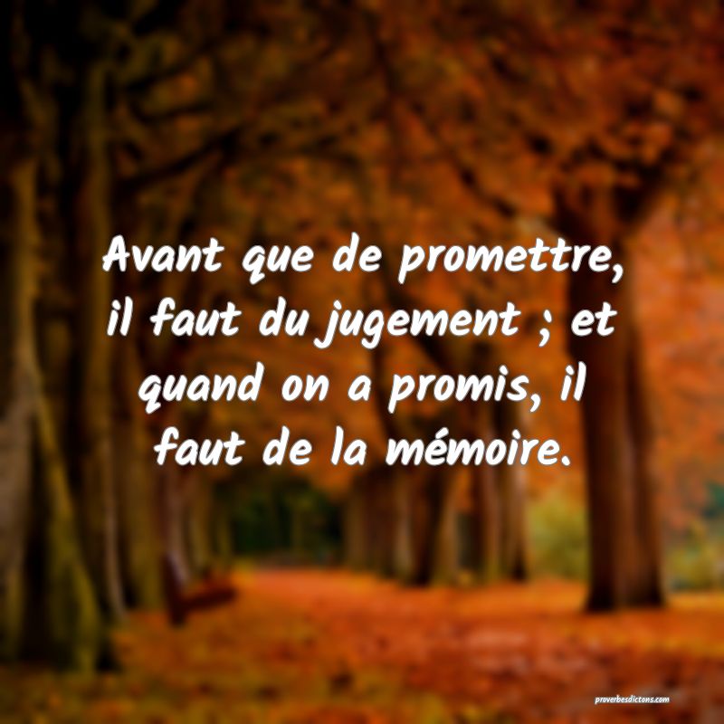 Avant que de promettre, il faut du jugement ; et quand on a promis, il faut de la mémoire.