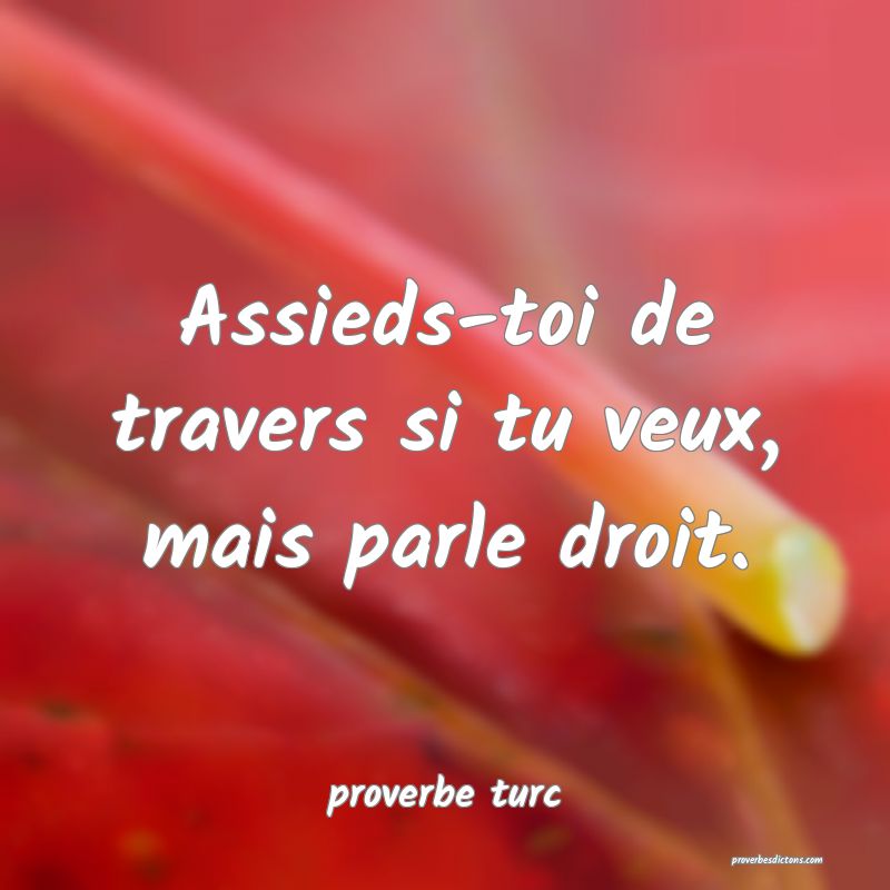 Assieds-toi de travers si tu veux, mais parle droit.